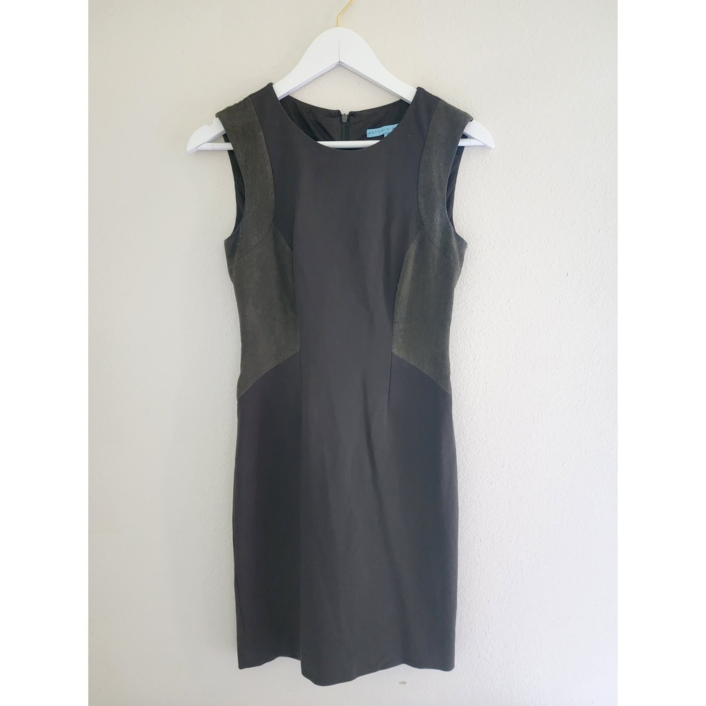 Antonio Melani Olive Green Sheath Dress‎ Faux Suede Career Workwear Size 0